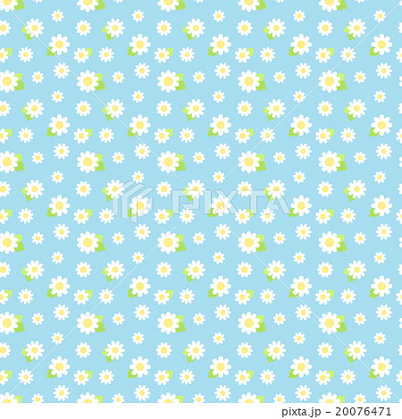 シンプルかわいい 白い小さめ花柄のシームレス 繋がる 繰り返し パターン 背景水色のイラスト素材 20076471 Pixta