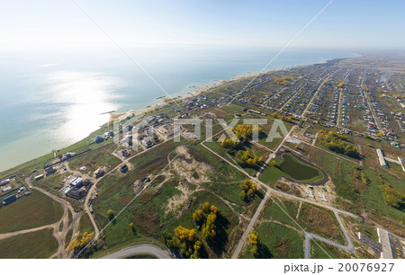 Aerial view of a summer house village at blue sea 20076927