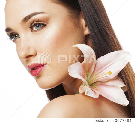 young attractive lady close up with hands on face young attractive lady close up with hands on face 20077584