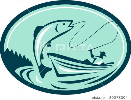 Fly Fisherman Boat Reeling Trout Retro 20078004