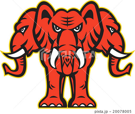 Three Headed Elephant Standing Retro 20078005