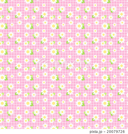 シンプルガーリーでかわいい小さめ花柄 ギンガムチェック シームレス 繋がる パターン ピンクのイラスト素材