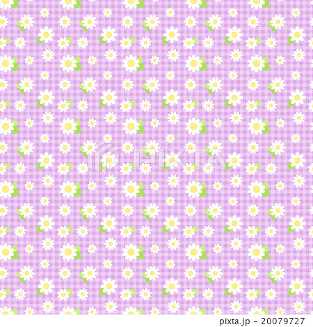 シンプルガーリーでかわいい小さめ花柄 ギンガムチェック シームレス 繋がる 繰り返し パターン 紫色のイラスト素材