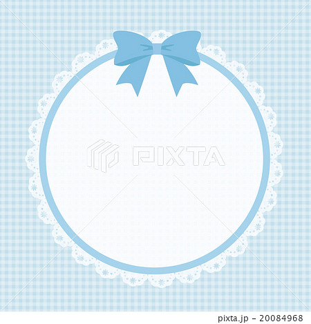 かわいいロリィタ 姫系リボン付き円レース 正方形コピースペース 背景素材 水色ギンガムチェックのイラスト素材
