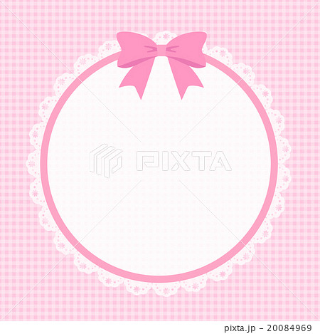 かわいいロリィタ 姫系リボン付き円レース 正方形コピースペース 背景素材 ピンクギンガムチェックのイラスト素材