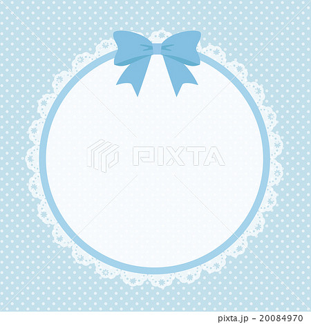 かわいいロリィタ 姫系リボン付き円レース 正方形コピースペース 背景素材 水色ドット柄のイラスト素材