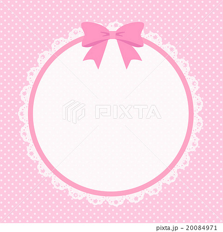 かわいいロリィタ 姫系リボン付き円レース 正方形コピースペース 背景素材 ピンクドット柄のイラスト素材