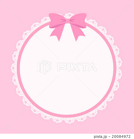 かわいいロリィタ 姫系リボン付き円レース 正方形コピースペース 背景素材 ピンク無地のイラスト素材