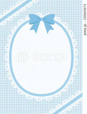 かわいいロリィタ 姫系リボン付き円レース 縦位置コピースペース 背景素材 水色ギンガムチェックのイラスト素材