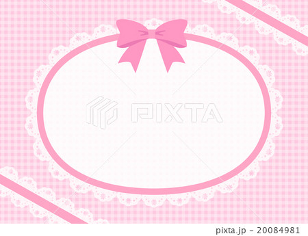 かわいいロリィタ 姫系リボン付き円レース 横位置コピースペース 背景素材 ピンクギンガムチェックのイラスト素材