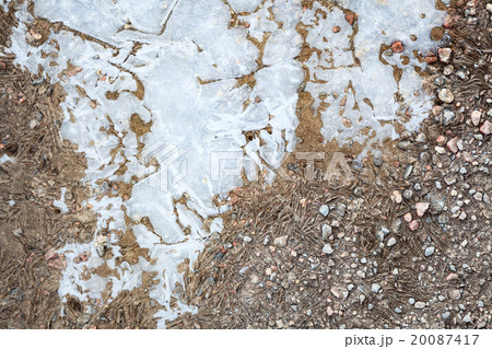 Frozen puddle and dirt road close-up 20087417