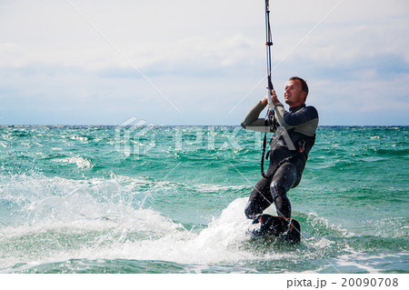 Kitesurfer in Black Sea, Crimea 20090708