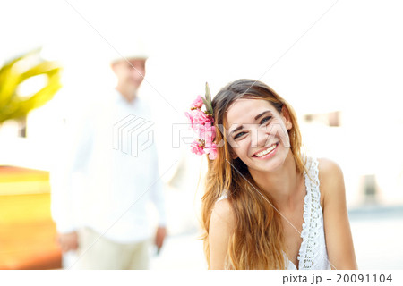 Beautiful lovely blonde woman on the street on a sunny day 20091104