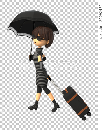 A woman carrying a parasol carrying a carry bag A woman carrying a parasol carrying a carry bag 20092483