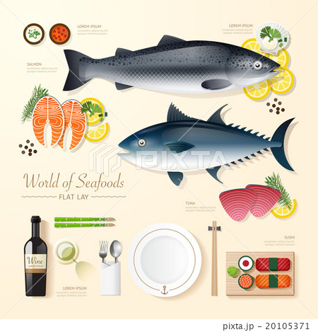 Infographic food business seafood flat lay  20105371