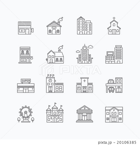 vector linear web icons set - buildings collection vector linear web icons set - buildings collection 20106385