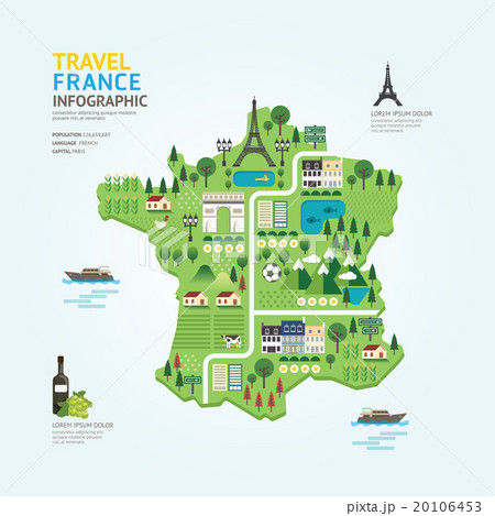 Infographic travel and landmark france map shape 20106453