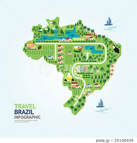Infographic travel and landmark brazil map shape  20106936