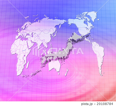 世界地図から飛び出す立体的日本地図のイラスト素材
