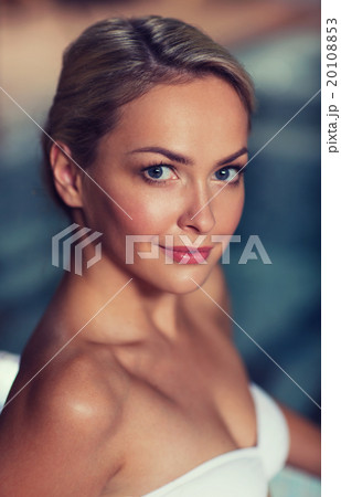 close up of woman in swimsuit at swimming pool 20108853