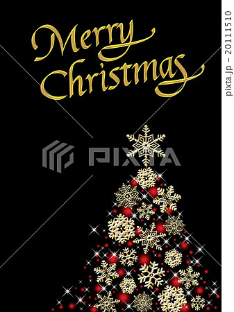 雪の結晶のクリスマスツリー メリ クリスマス 黒背景のイラスト素材