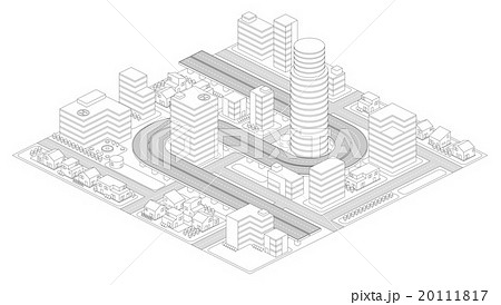 都市と道路 高架高速道路 線画イメージイラストのイラスト素材