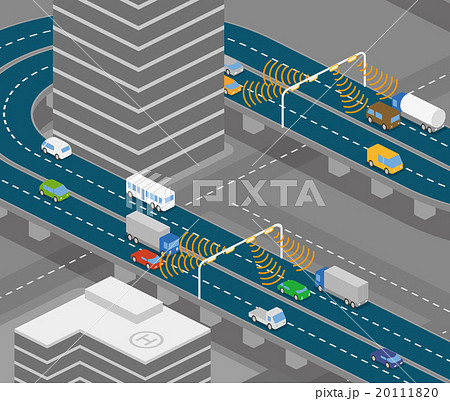 高速道路と路車間通信システム イメージイラストのイラスト素材 1110