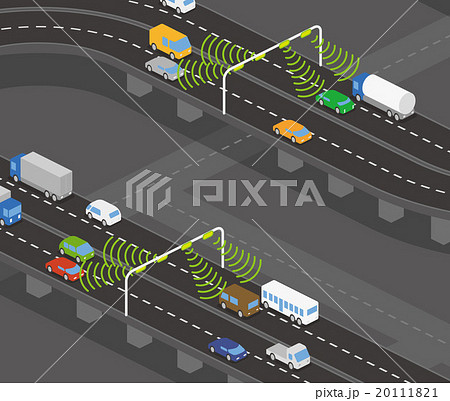 高速道路と路車間通信システム イメージイラストのイラスト素材