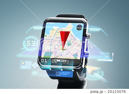 close up of smartwatch with navigator map 20123076