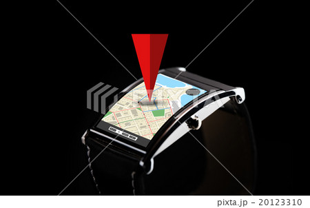 close up of black smart watch with gps navigator close up of black smart watch with gps navigator 20123310