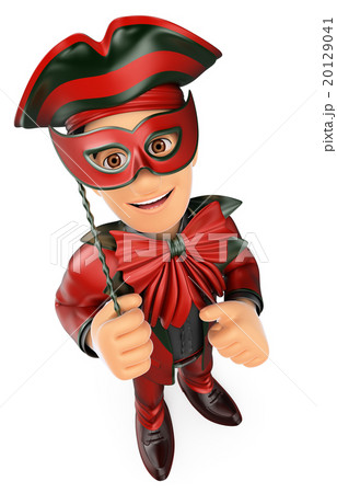 3D Man with a carnival costume mask and thumb up 3D Man with a carnival costume mask and thumb up 20129041