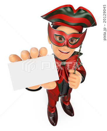 3D Man with carnival costume showing a blank card 3D Man with carnival costume showing a blank card 20129045