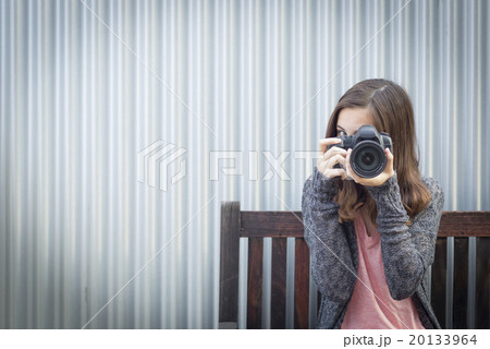 Cute Brunette Mixed-Race Teen Girl With Camera Cute Brunette Mixed-Race Teen Girl With Camera 20133964