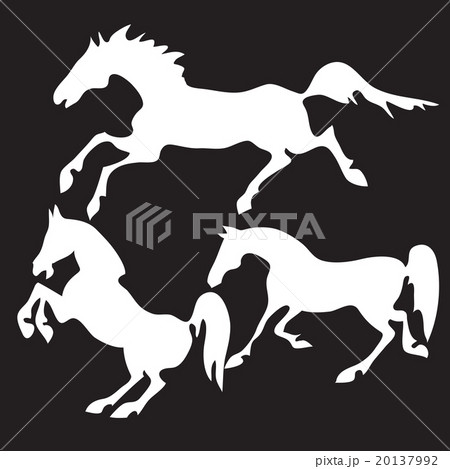 Hand drawn sketch set of horses silhouettes  20137992