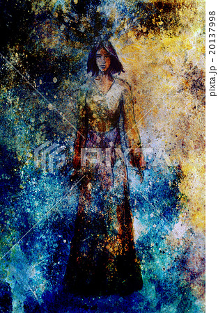 painting woman  on structure grunge background 20137998