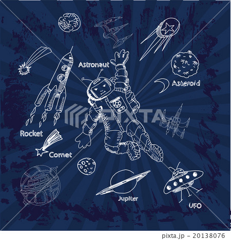 Sketch of space with astronaut and rocket 20138076