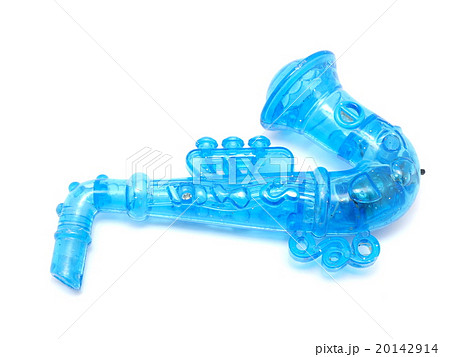 blue toy saxophone on white background 20142914