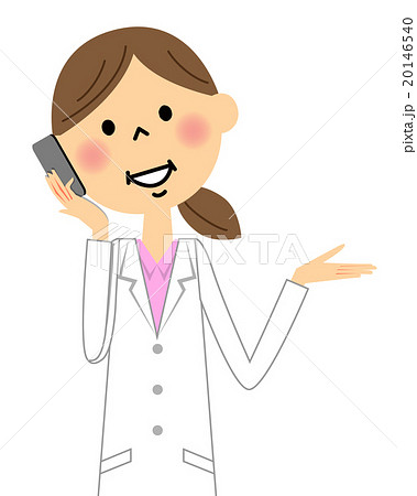 白衣の女性 上半身 電話のイラスト素材