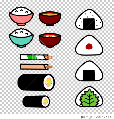 Japanese meals (rice, rice cups, miso soup, rice balls, rolled seaweed) 20147343
