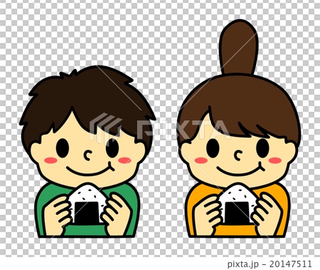 Children with sesame rice balls 20147511