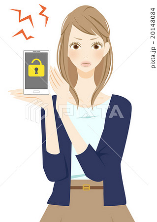 スマホ　ロックをかける女性　怒る 20148084