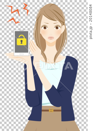 スマホ　ロックをかける女性　怒る 20148084