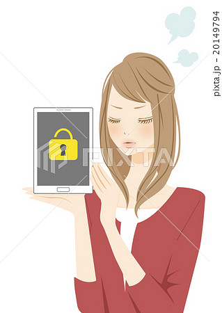 タブレット　防犯ロックをかける女性　怒る 20149794