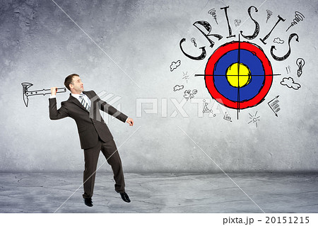 Businessman throwing axe to darts 20151215