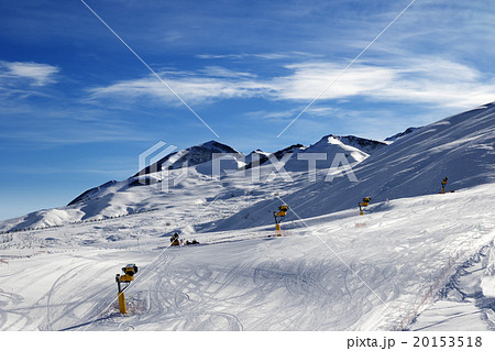 Ski slope with snowmaking at sun morning 20153518