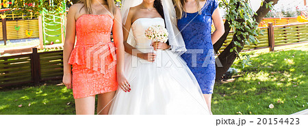 Bride, row of bridesmaids with bouquets at big 20154423
