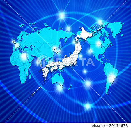 世界地図から飛び出すインターネットの日本地図のイラスト素材