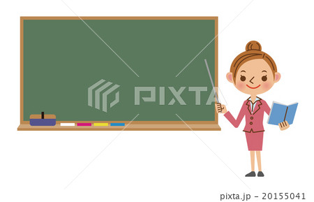 黒板を使って授業をする先生 女性 のイラスト素材