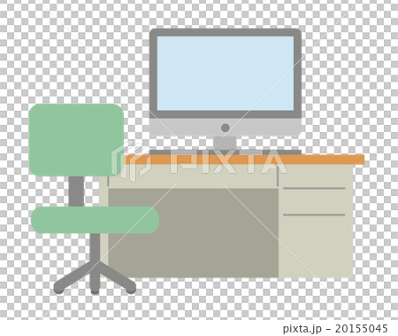 Illustration of desk, personal computer, and chair 20155045