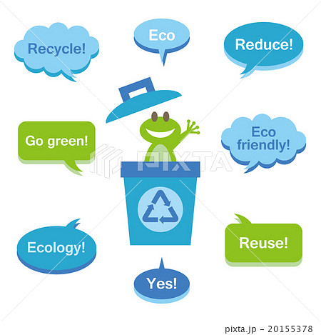 Frog and trash box with eco words balloon 20155378